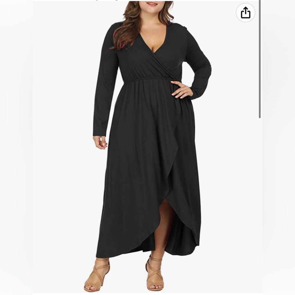 Allegrace Women’s Plus Size Wrap V Neck Dress